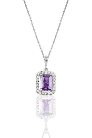 Gümüş rodyumlu ametist   baget taşlı üçlü set