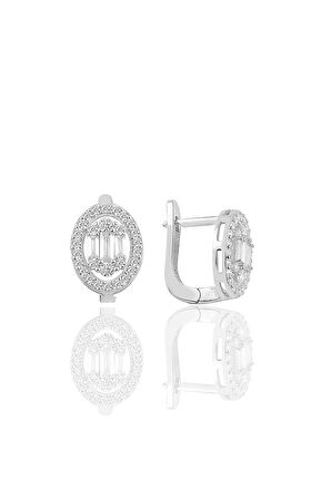 Gümüş rodyumlu oval gümüş baget taşlı üçlü set