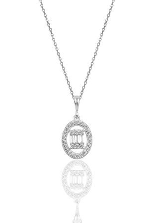 Gümüş rodyumlu oval gümüş düz baget taşlı üçlü set