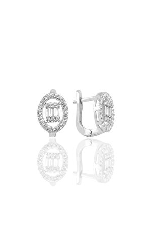 Gümüş rodyumlu oval gümüş düz baget taşlı üçlü set