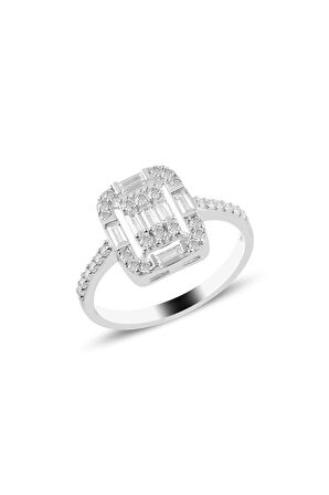 Gümüş rodyumlu  gümüş baget taşlı üçlü set