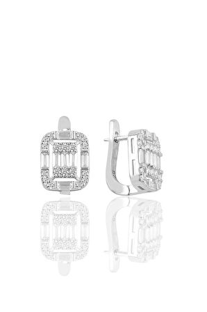 Gümüş rodyumlu  gümüş baget taşlı üçlü set