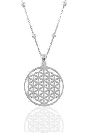 Gümüş altın yaldızlı  top top zincirli yaşam çiçeği kolye