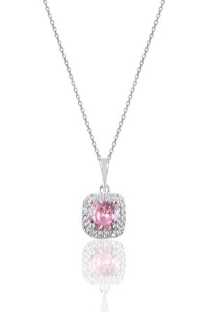 Gümüş rodyumlu pembe taşlı kare üçlü set