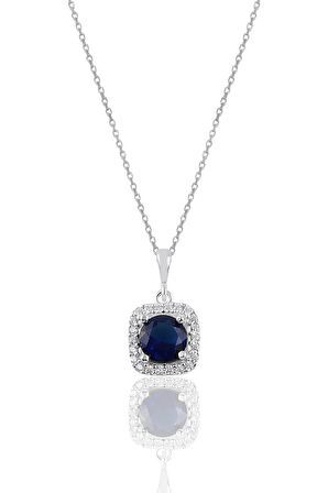 Gümüş rodyumlu safir taşlı kare üçlü set