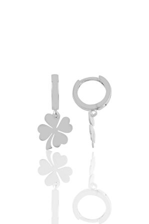 Gümüş rodyumlu yonca küpe