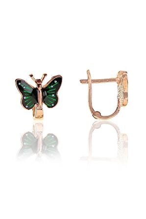 Gümüş yeşil mineli kelebek modeli küpe