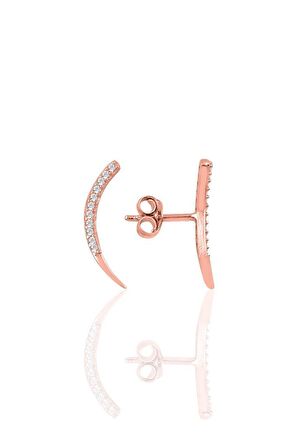 Gümüş rose zirkon taşlı Ay modeli küpe