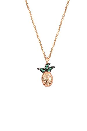 Gümüş rose zirkon taşlı ananas modeli kolye