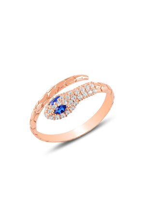 Gümüş rose safir ve zirkon taşlı ayarlanabilir yılan yüzük