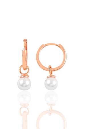 Gümüş rose 14 mm incili halka küpe