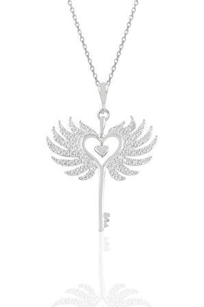 Gümüş  rodyumlu zirkon taşlı kalbin anahtarı kolye