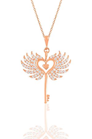 Gümüş rose zirkon taşlı kalbin anahtarı kolye