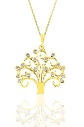 Gümüş altın yaldızlı zirkon taşlı dilek ağacı kolye 