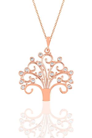 Gümüş rose  zirkon taşlı dilek ağacı kolye 