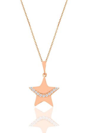 Gümüş rose zirkon taşlı yıldız kolye