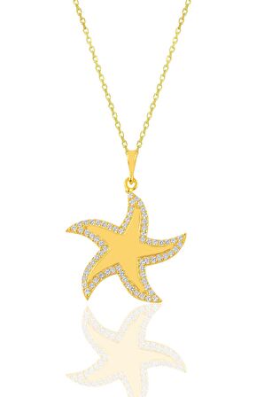 Gümüş altın yaldızlı zirkon taşlı deniz yıldızı kolye