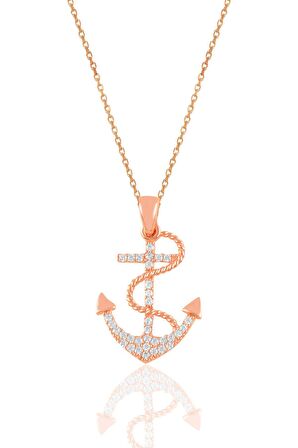 Gümüş rose zirkon taşlı çapa kolye