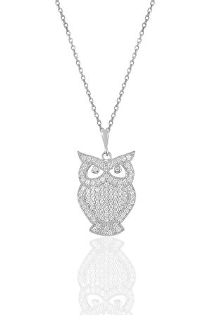 Gümüş rodyumlu zirkon taşlı baykuş kolye