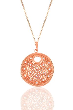 Gümüş rose zirkon taşlı modern telkari görünümlü kolye