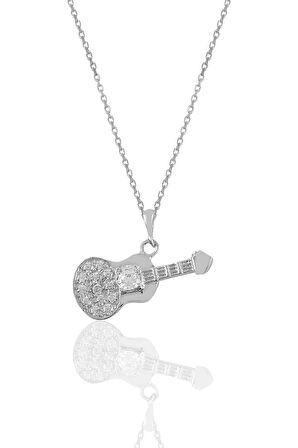 Gümüş rodyumlu zirkon taşlı gitar kolye.
