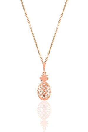 Gümüş rose 17 mm zirkon taşlı ananas kolye 