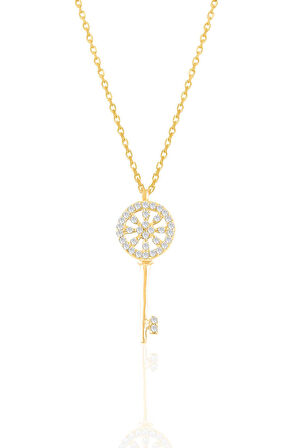 Gümüş altın yaldızlı zirkon taşlı anahtar kolye SGTL10930GOLD