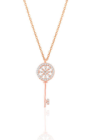 Gümüş rose zirkon taşlı anahtar kolye SGTL10930ROSE