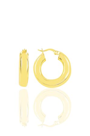 Gümüş altın yaldızlı 5 mm kalınlığında 21 mm büyüklüğünde kalın gümüş halka küpe