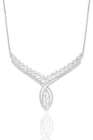 Gümüş rodyumlu  pırlanta modeli beyaz altın görünümlü kolye küpe ve yüzük seti