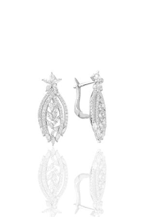 Gümüş rodyumlu  pırlanta modeli beyaz altın görünümlü kolye küpe ve yüzük seti