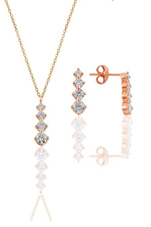 Gümüş rose zirkon taşlı  ışıltılı ikili set