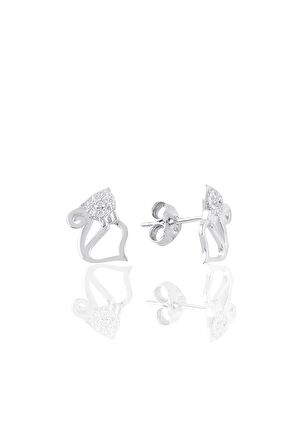 Gümüş rodyumlu zirkon taşlı kedi küpe