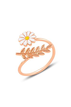 Gümüş rose mineli yapraklı papatya yüzük