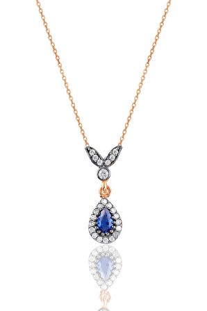 Gümüş rose safir taşlı damla üçlü set