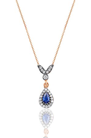 Gümüş rose safir taşlı damla üçlü set