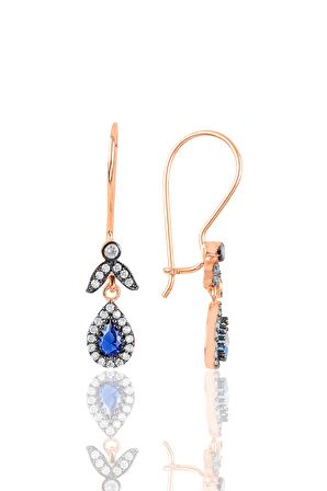 Gümüş rose safir taşlı damla üçlü set