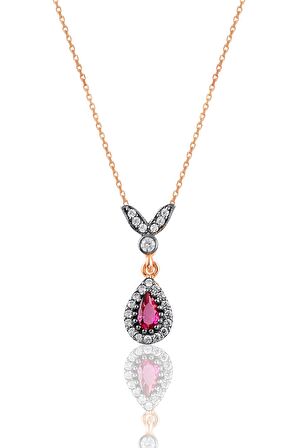 Gümüş rose kök yakut taşlı damla üçlü set 
