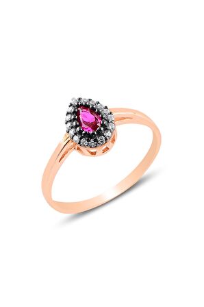 Gümüş rose kök yakut taşlı damla üçlü set 