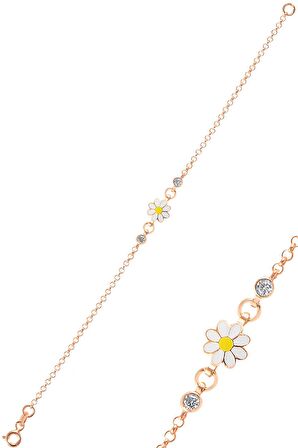 Gümüş zirkon taşlı papatya bileklik 