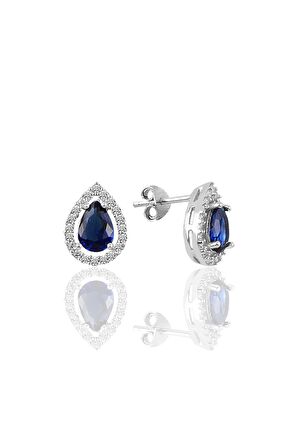 Gümüş rodyumlu safir taşlı damla modeli üçlü set