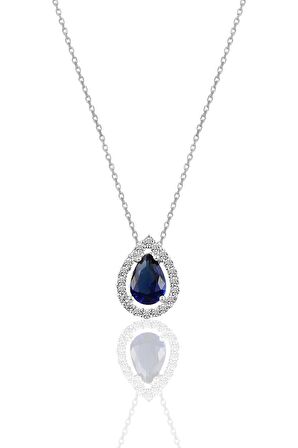 Gümüş rodyumlu safir taşlı damla modeli üçlü set