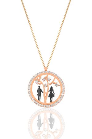 Gümüş rose zirkon taşlı hayat ağacı aşıklar kolyesi