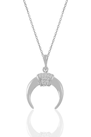 Gümüş rodyumlu zirkon taşlı ters hilal kolye 