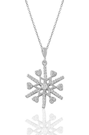 Gümüş rodaj zirkon taşlı kalpli kar tanesi kolye