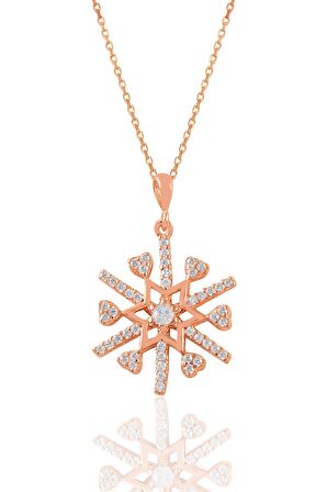 Gümüş rose zirkon taşlı kalpli kar tanesi kolye