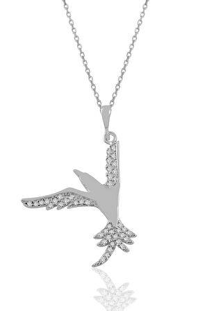 Gümüş rodyumlu zirkon taşlı kırlangıç kolye