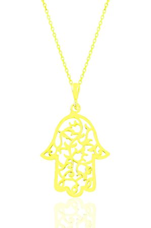 Gümüş altın yaldızlı işlemeli fatma ana eli kolye 