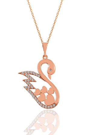 Gümüş rose zirkon taşlı kalpli kuğu kolye
