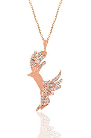 Gümüş rose zirkon taşlı simurg kolye